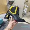 Designer Luxury Womens Brushed Nylon Monolith Wiite Yellow Black Lug Sole Platform Booties Leather Ankle Boots