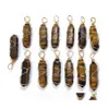 Arts And Crafts Gold Wire Wrap Natural Stone Charms Tiger Eye Pillar Shape Point Chakra Pendants For Jewelry Making Handmade Craft S Dhyqh