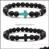 Arts And Crafts 8Mm Black Stone Beads Cross Charms Elastic Strand Bracelet Bangle For Women Men Jewelry Sports2010 Drop Delivery Home Dhwb0