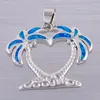 Pendant Necklaces KONGMOON Double Palm Trees Ocean Blue Fire Opal Silver Plated Jewelry For Women Necklace