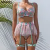 Bras Sets Aduloty Erotic Lingerie Set Exquisite Embroidery Large Flower Perspective Temptation Small Skirt Sexy Women's Underwear 3 Pc