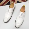 New Bridegroom White Pointed Lace Up Casual Flats Brogue Shoes Homecoming Dress Wedding Party Prom Oxfords Zapatos Hombre