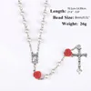 Chains Rosary Beads Necklace Imitation Pearl Crucifix Cross Pendant Rose Catholic Jewelry First Holy Communion Gift T8DE