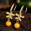 Dangle Earrings 925 Silver Inlaid Natural Genuine Honey Wax Ball Drop Amber Egg Face Jade Butterfly Earringearrings Embellishment Women