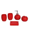 Set di accessori da bagno 5 pezzi / set Rosso Cina Filo nero bianco Motivi floreali Ceramica Accessori da bagno Portaspazzolino Regali di nozze