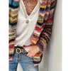 Kvinnors stickor långärmad avslappnad randig ytterkläder Kadigan Cadigan Multicolor Open Front Knit Sweaters Coat H9