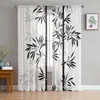 Curtain Bamboo Leaves Black White Tulle Sheer Curtains For Living Room Luxury Kitchen Decor Voile Organza Bedroom