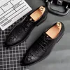 Marchio di lusso British Pointed Black Crocodile Pattern Shoes For Men Designer Wedding Dress Homecoming Business Flats Footwear