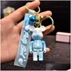 Dekompression Toy Cartoon Acrylic Threensional Violent Bear Keychain with Color Lanyard Cute Twocolor Gloomy Car Key Chain Bag Ornam DHFUP