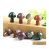 Konst och hantverk 20mm India Agate Mini Mushroom Plant Staty Natural Stone Carving Home Decoration Crystal Polering Gem Sports2010 D DH6JS