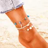 Anklets Bohemian Beach Fish Pearl Chain Anklet flätat rep Set Eyes Gold Color Multi-Layer Foot Ankel Armband för kvinnliga smycken