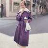 Women's Trench Coats Winter Women's Jacket Purple Tooling Pie To Overcome Long Korean Loose Plus Velvet Thick Fluff Lining Casual