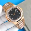 Diamond Watch Mens Automatiska mekaniska klockor 40mm safir med diamantspäckt stålarmband armbandsur Montre de luxe