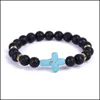 Arts And Crafts 8Mm Black Stone Beads Cross Charms Elastic Strand Bracelet Bangle For Women Men Jewelry Sports2010 Drop Delivery Home Dhwb0