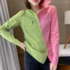 Women's Blouses Spring Fall Korean Style Patchwork Blouse Chic Office Lady Color Blocking Irregular Button Elegant Women Shirt Tops
