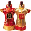 5 -stks Chinese stijl Decoratieve wijnflesjes Rode wijntas tafel decoratie kerst bruiloft zijden brocade zakje zakje