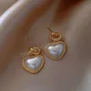 Sweet Big Love Heart Pearls Dangle Серьги для женщин для женщин, модная корейская изысканная вечеринка для сережек Свадебные ювелирные украшения подарки