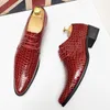 New Gentleman Crocodile Pattern Leather Shoes Men Height Increasing Oxfords Wedding Dress Homecoming Business Flats Footwear