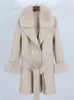 OFTBUY Giacca invernale da donna Cappotto in vera pelliccia Collo in pelliccia di volpe naturale Misto lana Capispalla moda doppio petto caldo spesso