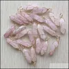 Artes y artesanías Piedra natural Forma de cuarzo rosa Encantos Punto Chakra Colgantes para la fabricación de joyas Envoltura de alambre de oro Artesanía hecha a mano Deportes Dh1Uy