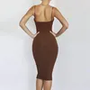 Sukienki swobodne 2022 Summer Spaghetti Pasek Slash Szyja Backless Midi Evening Party Sukienka Kobiety Elegancki biuro Bodycon