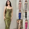 Casual Dresses 2022 European And American Spice Girl Style Sexy Low Breast Satin Split Strap Dress