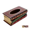 Tissue Boxes Napkins Tray Retro Painted Wooden Antique Book Box Holder Table Napkin Crafts Home Decoration Value Drop Delivery Gar Otw4H