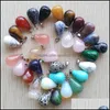 Konst och hantverk Natural Stone Charms Water Drop Tigers Eye Rose Quartz Opal Pendant Pendants Chakras Gem Fit örhängen Halsband Makin Dhkhn