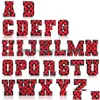 Syförfattningsverktyg 6cm bokstäver az Iron Ones Red Black Plaid Alfabetet Thandduk Applique Sticker för klädhattar DIY Christmas Deco Dh8Jo