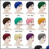 Beanie/Skull Caps 12 färger Kvinnor Girl Cross Beanie Turban Pure Color Hat Stretch Headwear Fashion Hair Care Accessories Drop Delive DHHVW