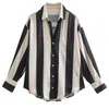 Blouses pour femmes Ardm Mode Bouton Up Stripe Imprimer Haut à manches longues Casual Bureau Dames Blusas Mujer de Moda 2022 Sexy Streetwear Noir