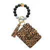 Porte-clés 8.5 10.5 24cm 85g porte-clés porte-carte d'identité pour les femmes avec bracelet en silicone perlé portefeuille / porte-clés bracelet J-3F