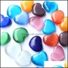 Konst och hantverk 30 mm Colorf Cats Eye Heart Shaped Opal Bare Stone Ornament Handle Pieces Fish Tank Beads Sports2010 Drop Delivery H DHPIY