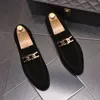 New Luxury Designer Men's Metal Chain Suede Leather Shoes Male Dress Homecoming Wedding Drivers Loafer Sapato Social Masculino