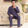 Indumenti da notte da uomo Plaid Pigiama da uomo Completo da notte Camicia da notte in cotone Sleep Set Allentato Home Wear Pigiama Accappatoio Abito 2PCS CamiciaPantaloni