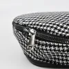 Berets Fashion INS Zipper Beret For Women Houndstooth Ladies Wedding Hat Trendy Leather Edging Winter Painter Outdoor