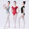 Stage Wear Women Ballet Muipards Lace Hollow Gymnastics Bodysuits Korte mouw Dans voor volwassen meisjesballerina