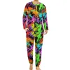 Pyjamas pour hommes Neon Splash Pyjamas imprimé abstrait vêtements de nuit décontractés pour hommes 2 pièces graphique à manches longues ensembles de pyjama surdimensionnés mignons