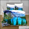 Conjuntos de roupas de cama 100 cen￡rio de poli￩ster Lake Duvet ER Impress￣o digital conjunto com travesseiros queen bed Drop Drop Home Garden T￪xteis de jardim
