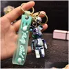 Decompression Toy Cartoon Acrylic Threensional Violent Bear Keychain With Color Lanyard Cute Twocolor Gloomy Car Key Chain Bag Ornam Dhfup