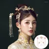 Headpieces dames meisjes kleden sieraden set Chinese klassieke tassel bloemen hoofdtooi oorbellen haar ornamenten