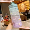 Water Bottles 2 Liter Large Capacity Motivational With Time Marker Fitness Jugs Gradient Color Plastic Bottle Frosted Stickers Cup 2 Dhpjg