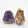 Pendant Necklaces 4pcs Druzy Irregular Random Natural Amethysts Quartz Geode Cut Necklace Crystal Piont Stone Drusy Healing