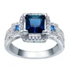 Bröllopsringar Hainon Romantic Blue Red Aquare Big Luxury Zircon Cubic Engagement for Women Shiny Size 6-9 Finger Jewelry