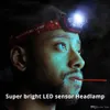 USB Rechargeable LED Head lamps With infrared sensor and battery display Waterproof Night run LED Headlamp Fishing lamp