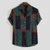 Herrklänningskjortor män skjorta etnisk tryckt sommar retro vintage streetwear korta ärmar knappa hajuku blus kemis homme ropa hombre