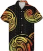 Chemises décontractées pour hommes 2022 bas prix personnalisé fond noir tribal polynésien avec imprimé à rayures dorées vêtements pour hommes manches courtes style rétro