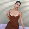 Sukienki swobodne 2022 Summer Spaghetti Pasek Slash Szyja Backless Midi Evening Party Sukienka Kobiety Elegancki biuro Bodycon