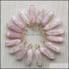 Artes y artesanías Piedra natural Forma de cuarzo rosa Encantos Punto Chakra Colgantes para la fabricación de joyas Envoltura de alambre de oro Artesanía hecha a mano Deportes Dh1Uy