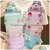 Water Bottles 2 Liter Large Capacity Motivational With Time Marker Fitness Jugs Gradient Color Plastic Bottle Frosted Stickers Cup 2 Dhpjg
